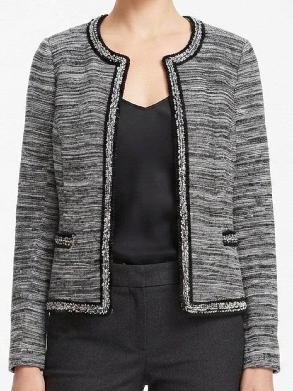 TAKBOTS Black & Gray Marled Open-Front Blazer